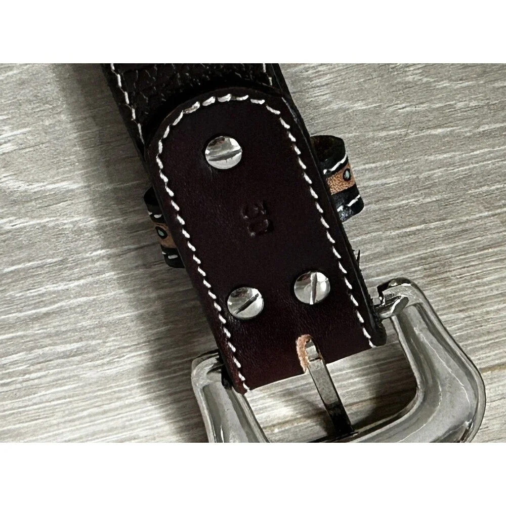 Men's Leather Western Belt Size 30 Silver Buckle Pony/Calf Hair Tooled